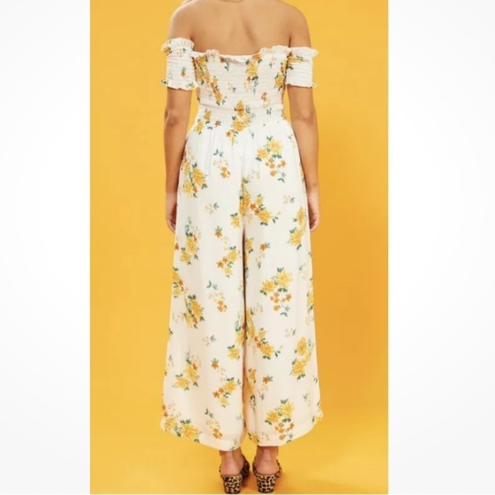 Minkpink Sz S smocked off the shoulder wide leg floral bloom print pantsuit - Picture 7 of 7